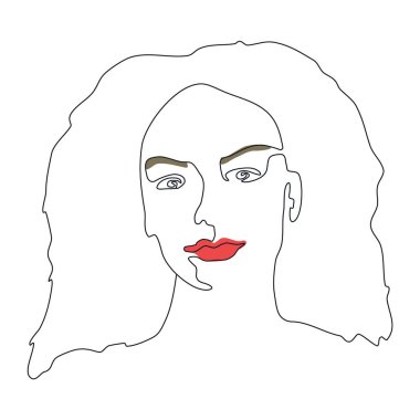 Kadın Çizgisi Sanat Minimalist Logosu. Tek bir satırda sürekli çizim. Kadın yüzünün soyut çizimi. Doğrusal tasarım yüzleri. Tişört, baskı tarzı, güzellik salonu logosu için siyah beyaz vektör çizimi