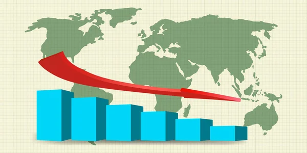 Világválság Csökkenő Diagram Lefelé Mutató Nyíl Háttér Globális Térképen Pénzügyi — Stock Vector