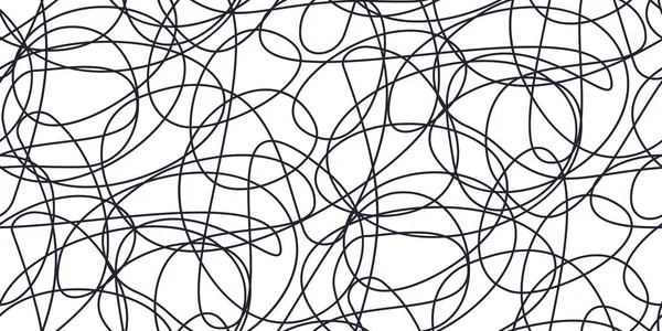 Chaotic Artistic Seamless Pattern Creative Swirls Curved One Line Doodle — Vector de stock