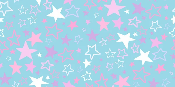 Flying Pink Stars Confetti Isolated Gray Blue Beautiful Seamless Random — Stock Vector