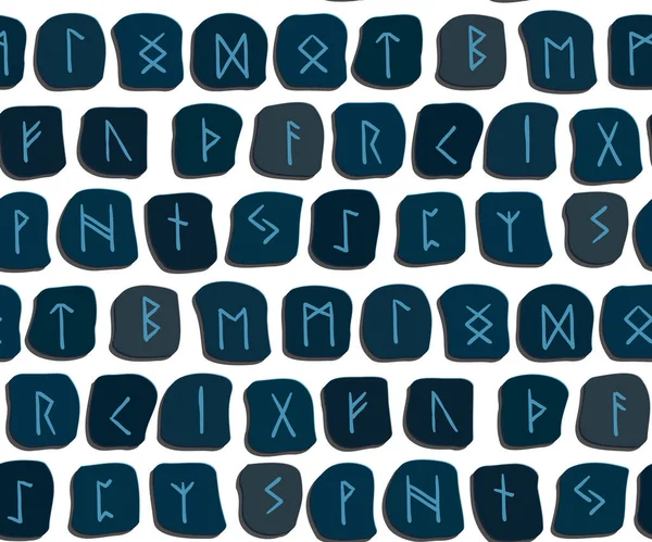 Синий Бесшовный Этнический Рисунок Белом Рунический Алфавит Футарк Древние Скандинавские — стоковый вектор