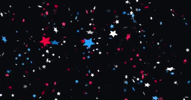 Animáció Mozgó Piros Fehér Kék Csillagok Fekete Flying Confetti Colors — Stock videók
