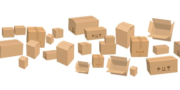 Karton Geschlossen Braune Box Mit Klebeband Und Etiketten Nahtlose Muster — Stockvektor