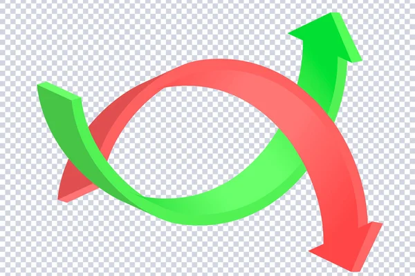 赤い緑の丸い2つの矢印 プレゼンテーション デザインデータファイナンス レポートのビジネスインフォグラフィックプレゼンテーション図 セクションはサービスを比較する 上下トレンド 紙インデックス 3Dベクトル — ストックベクタ