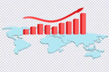 Şeffaf arkaplan haritasında eğri kırmızı ok ve grafik. İş bilgisi sunumu. Yatırım ve finansal büyüme kavramı. Hisse senedi haber dürtüleri ticareti. Gerçekçi 3d vektörü