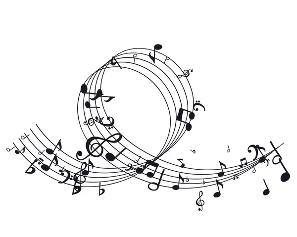 Flux Notes Noires Volantes Sur Portée Symboles Musicaux Pour Bannière — Image vectorielle