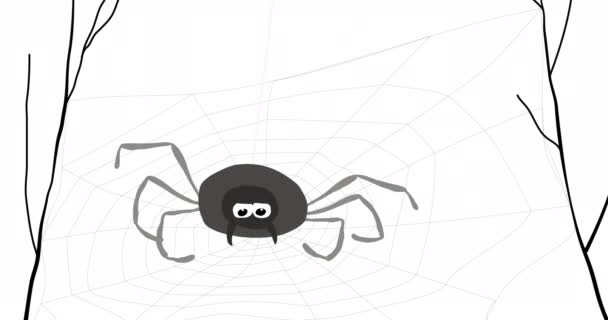 Engraçado Bonito Aranha Desce Balança Web Personagem Animal Elementos Desenhos — Vídeo de Stock