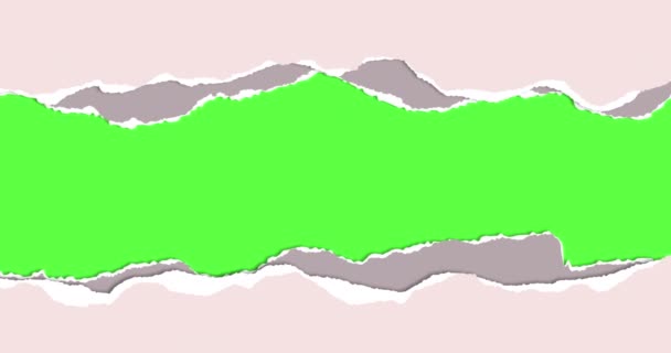 无缝隙图案的水平色撕破条纹纸 有撕破的边缘和柔软的阴影 绿色屏幕上文本或消息的动画模板 阿尔法频道4K视频图形循环动画 — 图库视频影像