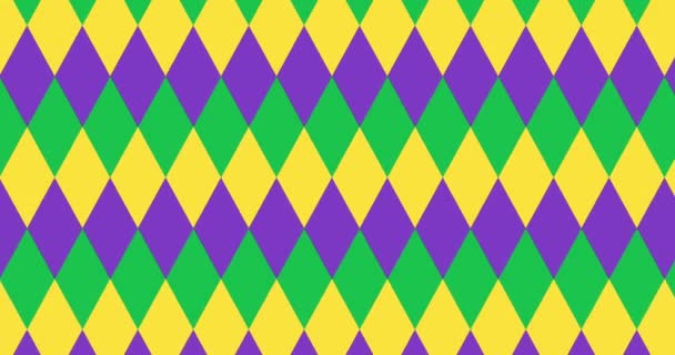Faschingsdienstag Animation Mardi Gras Muster Mit Rautensymbol Grün Gelb Und — Stockvideo