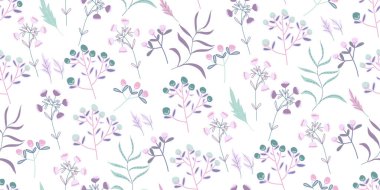 Küçük çiçeklerdeki soyut çiçek desenleri. Özgürlük tarzı. Moda baskıları için kusursuz bir arka plan. Baskı, ambalaj, duvar kâğıdı, tekstil, duvar sanatı için bahar tasarımı. Vektör illüstrasyonu