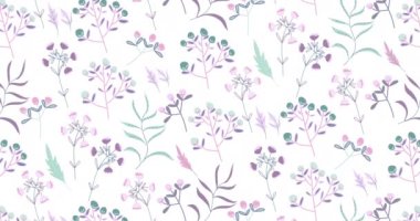 Çiçek desenli küçük bir el çizimi. Özgürlük tarzı. Beyaz, çiçeksiz arka plan. Bahar yaz tasarımı arka plan 4K dipsiz döngü videosu tepeden tırnağa hareket ediyor