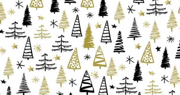 Padrão Árvores Natal Minimalista Simples Branco Ouro Sem Costura Preto — Vídeo de Stock