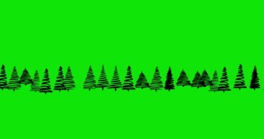 Yeşil ekranda basit minimalist Noel ağaçları. Animasyon köknar ormanı yeni yıl ve Noel kartları. Sonsuz düz çizim. Krom anahtar. 4K görüntü kartı soldan sağa hareket ediyor