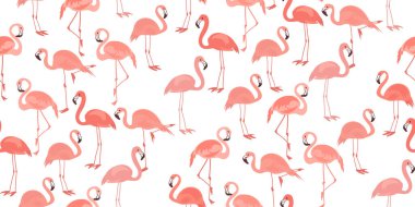 Kusursuz flamingo kuş deseni. Hayvanat bahçesi koleksiyonu. Pembe, beyaz vektör yaz tasarımı, yatak baskıları, ambalaj kağıdı, kumaş, duvar kağıdı, duvar sanatı. Vektör illüstrasyonu