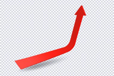 Soyut Eğri Kırmızı Ok. Pazar hareketleri yaratıcı konsept grafikleri, bilgi grafikleri. Şeffaf üzerinde gölge olan kırmızı kavisli ok. Hisse senedi haber dürtüleri ticareti. Eğilimin gerçekçi 3d vektör tasarımı