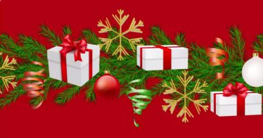 Noel arkaplan sayfalarını kapat. Yılbaşı ve Noel kartları için animasyon kış Xmas illüstrasyonu. Mevsimlik tebrikler. Reklam için 3D model, web sitesi. 4K grafik hareketi