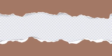 2025 'in Mocha Mousse rengi. Yırtık uçlu ve yumuşak gölgeli yatay çizgili kağıdın kusursuz deseni. Şeffaf arkaplanda metin veya ileti için şablon tasarla. Vektör