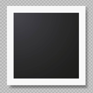 Gölge efektli beyaz bir çerçeve. Kare kare çerçeve izole. Metnin ya da fotoğrafın için boş bir yer oluştur. Gerçekçi şablon anılarla doldurulmayı bekliyor. Vektör illüstrasyonu