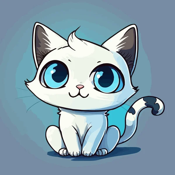 Leuke Witte Kat Met Blauwe Ogen Cartoon Illustration Hoge Kwaliteit Rechtenvrije Stockafbeeldingen