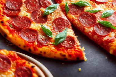 Tasty pepperoni pizza on a table. High quality a.i illustration