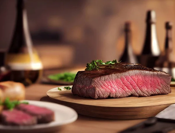 Steak Slice Table Bokeh Beautiful Background High Quality Art Stockfoto