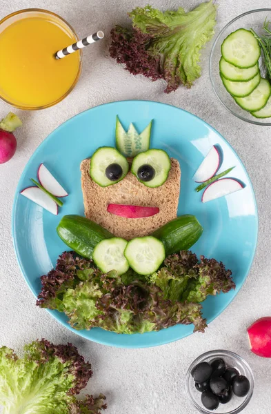 Broasca Sandwich Vegetarian Pentru Copii Castraveți Ridiche Sandwich Animale Vedere — Fotografie, imagine de stoc