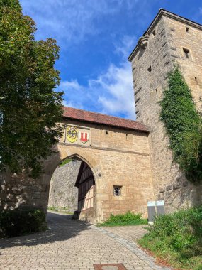 Kobolzel gate protected city from the side of Tauber river valley, Rothenburg ob der Tauber, Bavaria, Middle Franconia, Germany clipart