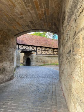 Hastane kalesine giriş - en güçlü savunma yapısı, Rothenburg ob der Tauber, Bavyera, Orta Franconia, Almanya