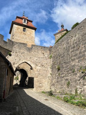 Kobolzel gate protected city from the side of Tauber river valley, Rothenburg ob der Tauber, Bavaria, Middle Franconia, Germany clipart