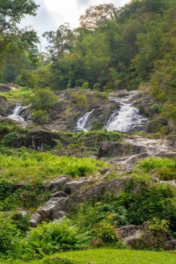 Tayland 'daki dağdaki şelale dramatik bir tonla