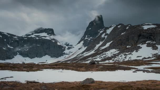 Timelapse Video Mountain Landscape Litlefjellet Isfjorden Peak Bispevatnet Snow Norway — Stock Video