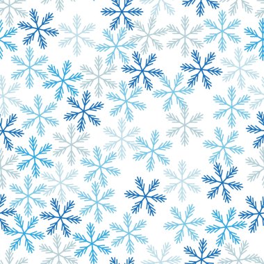 Beyaz arka planda koyu mavi kar taneleri olan kusursuz bir Noel deseni. Kış dekorasyonu. Yeni yıl vektör çizimin kutlu olsun. 10 saniye.