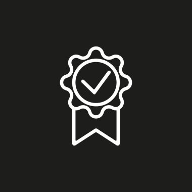 Tasarım tarzında kalite garantisi simgesi. Onaylandı, onaylandı. Kaliteli. Düzenlenebilir felç. Minimum tüketici denetimi amblemi ya da güvencesi kavramı. eps10