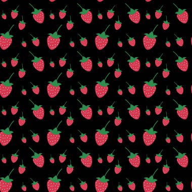 Siyah zemin üzerinde kusursuz taze çilek deseni - Vektör illüstrasyonu 10