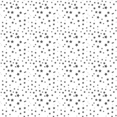 Yıldızlı kusursuz desen. Siyah beyaz desen. Yıldızlı şenlik düzeni. Gece gökyüzü arka planı. Çocuk dokusu. Tekstil, giyim ve ambalaj kağıtları için kreş baskıları..