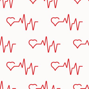 Kalp ritmi olan kusursuz vektör deseni. Soyut aşk sembolü. Kalp ile kardiyogram arka planı. Vektör illüstrasyon nabız çizgisi kalp EKG