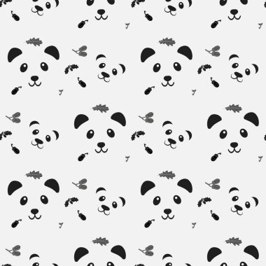 Meşe palamudu ve pandalarla kusursuz desen. Vektör çizimi. eps