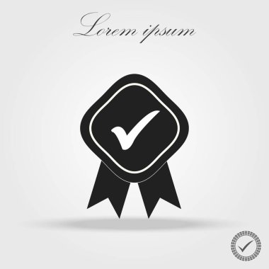 Düz bir dizaynda onaylanmış ya da onaylanmış bir madalya ikonu. Rosette ikonu. Ödül vektörü