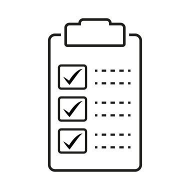 Pano simgesi seti. Pano satırı simgesinde kontrol işaretleri, kontrol listesi, belge, teçhizat, kalem olan kontrol listesi. Pano ana hatları simgeleri. Kontrol listesi sembolü. Düzenlenebilir felç. İzole edilmiş. Vektör illüstrasyonu