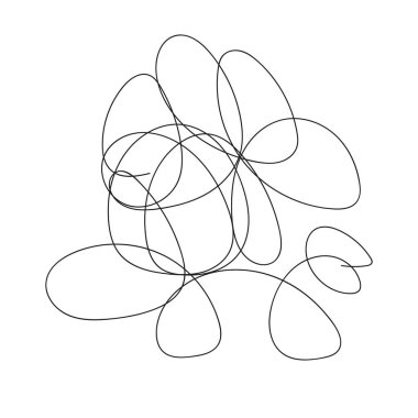 Soyut karalamalar. Robot resim. İçinde bukleler olan sıradan bir oval şekil. Vektör çizimi. Hatlardan yapılmış karmaşık bir nesne. El çizimi stili. İzole edilmiş arka planda özet geç. Web tasarımı için fikir.