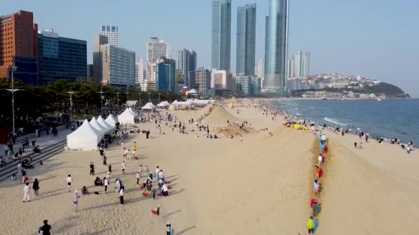 Luchtfoto Van Haeundae Sand Festival Busan Zuid Korea Azië — Stockvideo