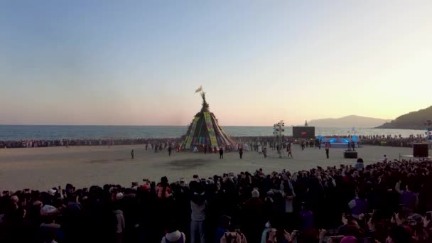 Brinner Månhuset Haeundae Beach Busan Sydkorea Asien — Stockvideo
