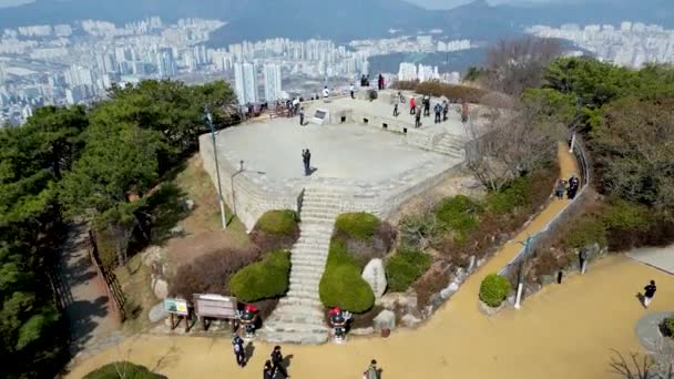 Luchtfoto Van Hwangryeongsan Berg Bongsudae Bakens Busan Zuid Korea Azië — Stockvideo