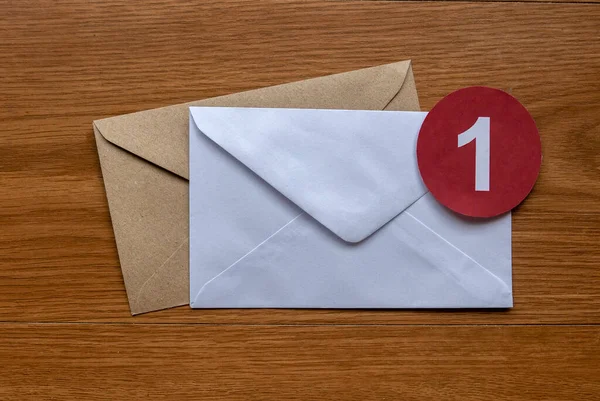 Concept New Email Reminder Message Alert White Envelope Red Symbol — Stock Photo, Image