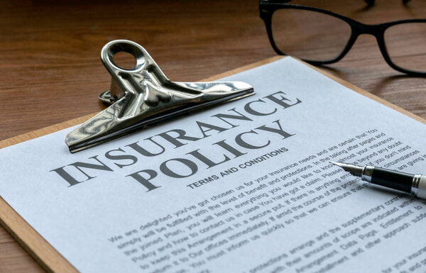Insurance policy form. Risk concept for health, life, travel and car.