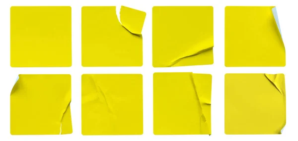 Een Set Van Gele Vierkante Papieren Sticker Label Geïsoleerd Witte Stockfoto