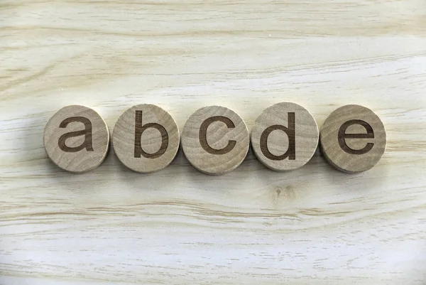 Education Learning Developement Concept Wooden Alphabet Abcde Wooden Background — Stock Photo, Image