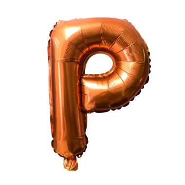 P alfabesi beyaza izole edilmiş bronz folyo alfabesi. Doğum günü tebrik kartı. Yıldönümü kavramı.