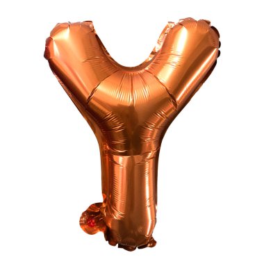 Bronz folyo balon alfabesi Y beyaza izole edilmiş. Doğum günü tebrik kartı. Yıldönümü kavramı.