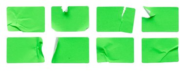 Beyaz arkaplanda izole edilmiş yeşil dikdörtgen kağıt etiket seti.